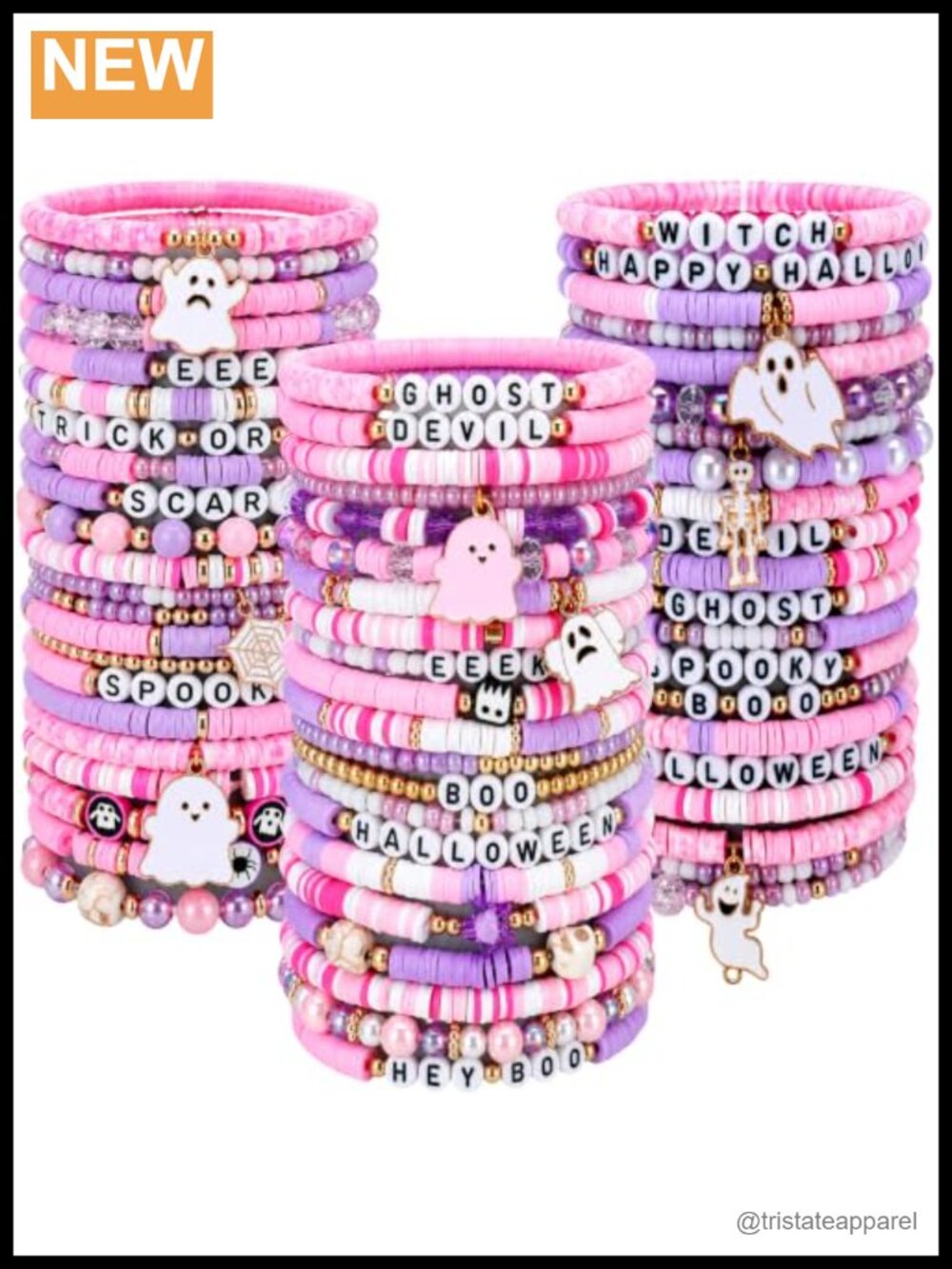 64 Pc Clay Bead Stretch Bracelets Halloween Stackable Wristbands Set